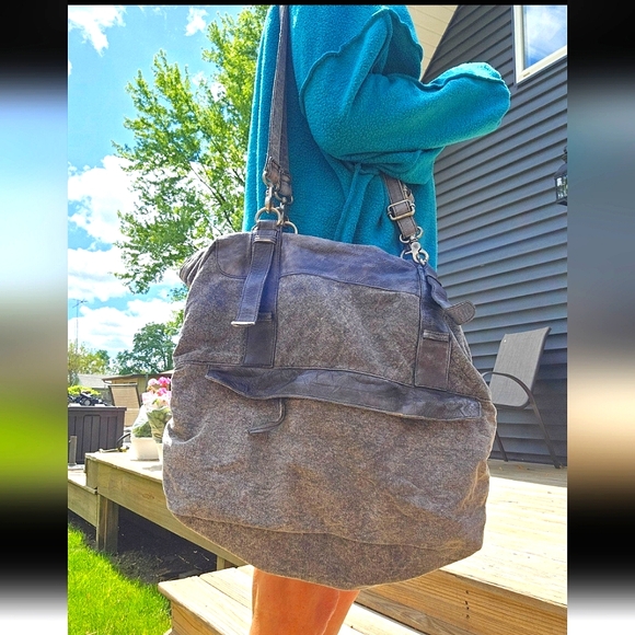 Free People Handbags - Free People Large Leather & Canvas Backpack Convertible Bag